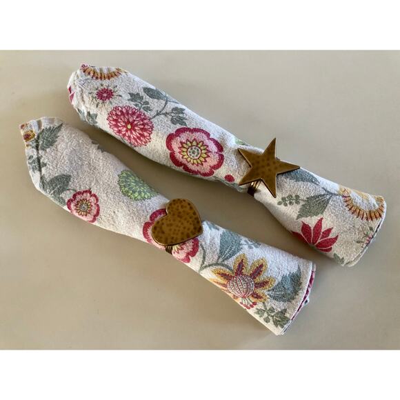 Vintage Gold Brass Hearts & Stars Napkin Rings, Solid Brass Holders, Set of 4 - Picture 4 of 8